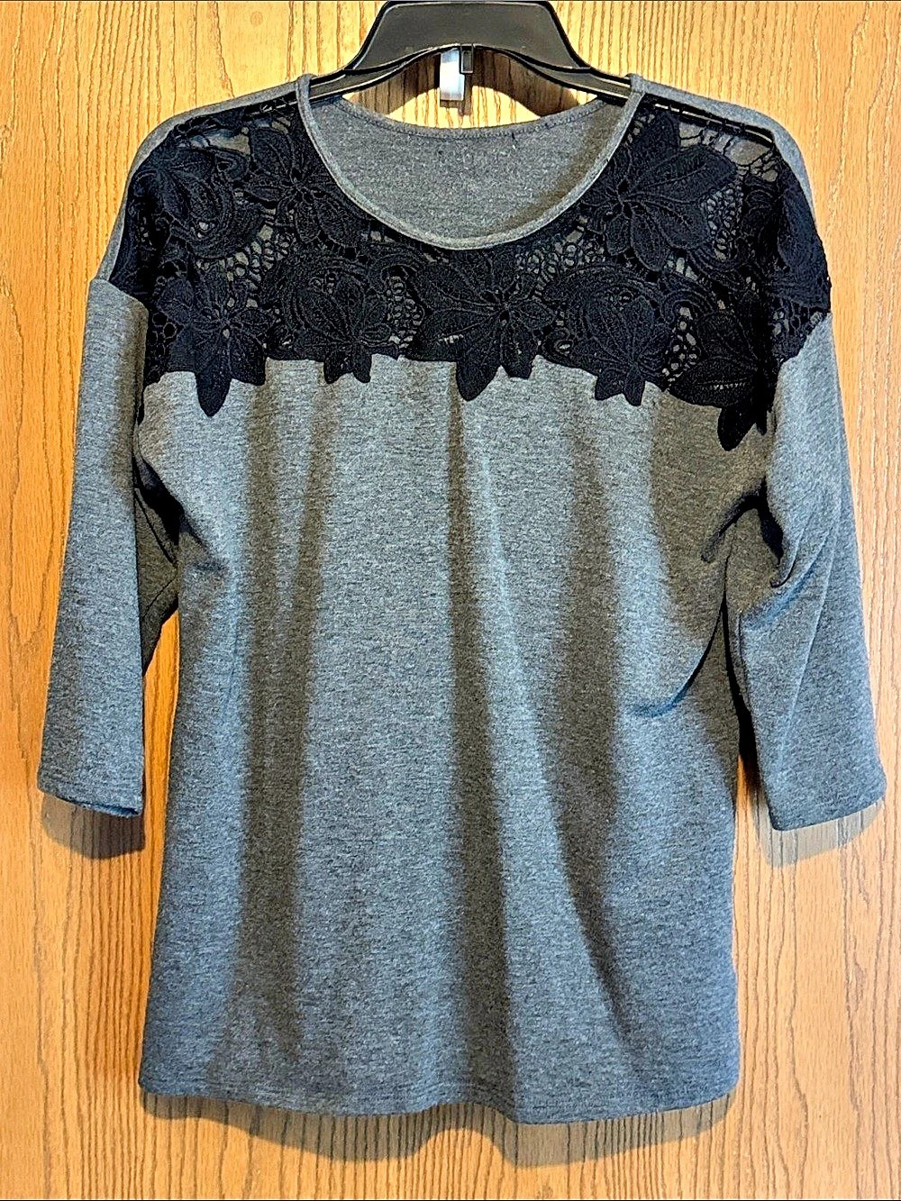 Gray & Black Lace Yoke Tunic
